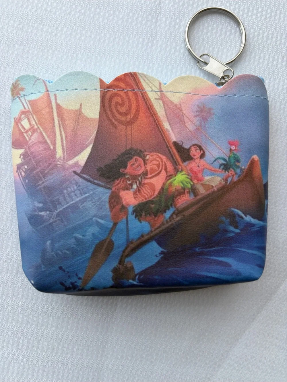 Moana Themed Scallop Coin Pouch - Blue & Coral